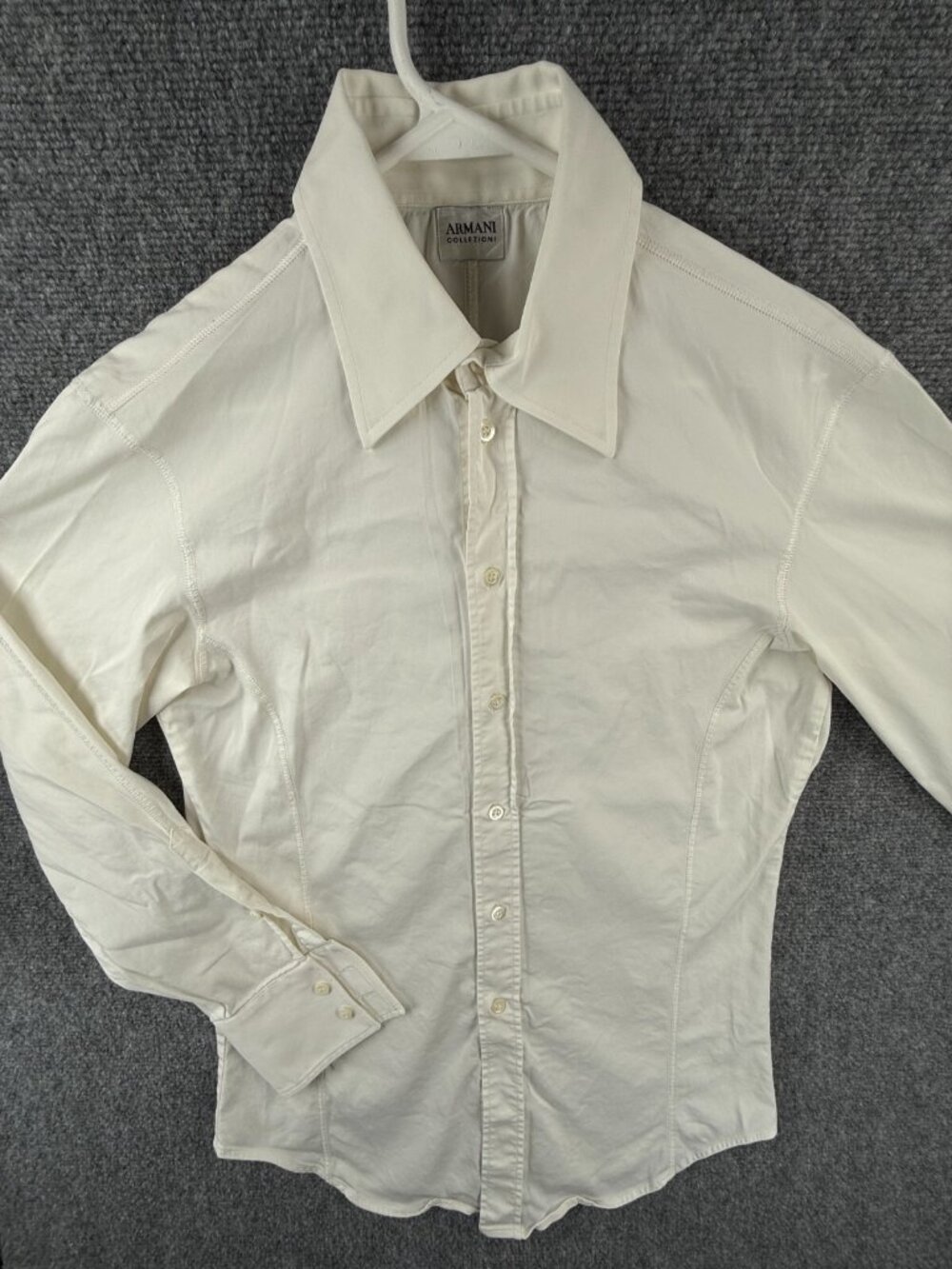 Armani Collezioni Off White Button Up Long Sleeve Cotton Blend Stretch Small